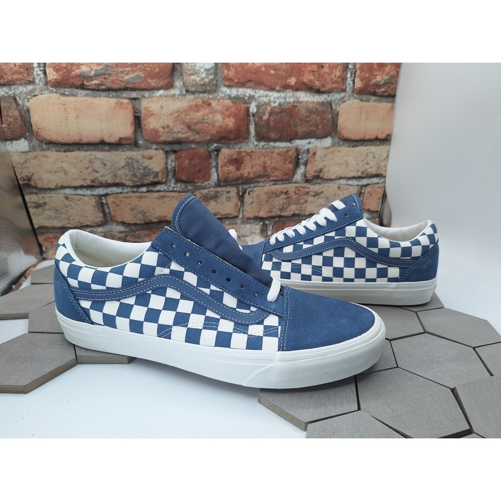 Vans Old Skool Checkerboard Navy White Suede Sneakers Men's 10.5 Women's 12